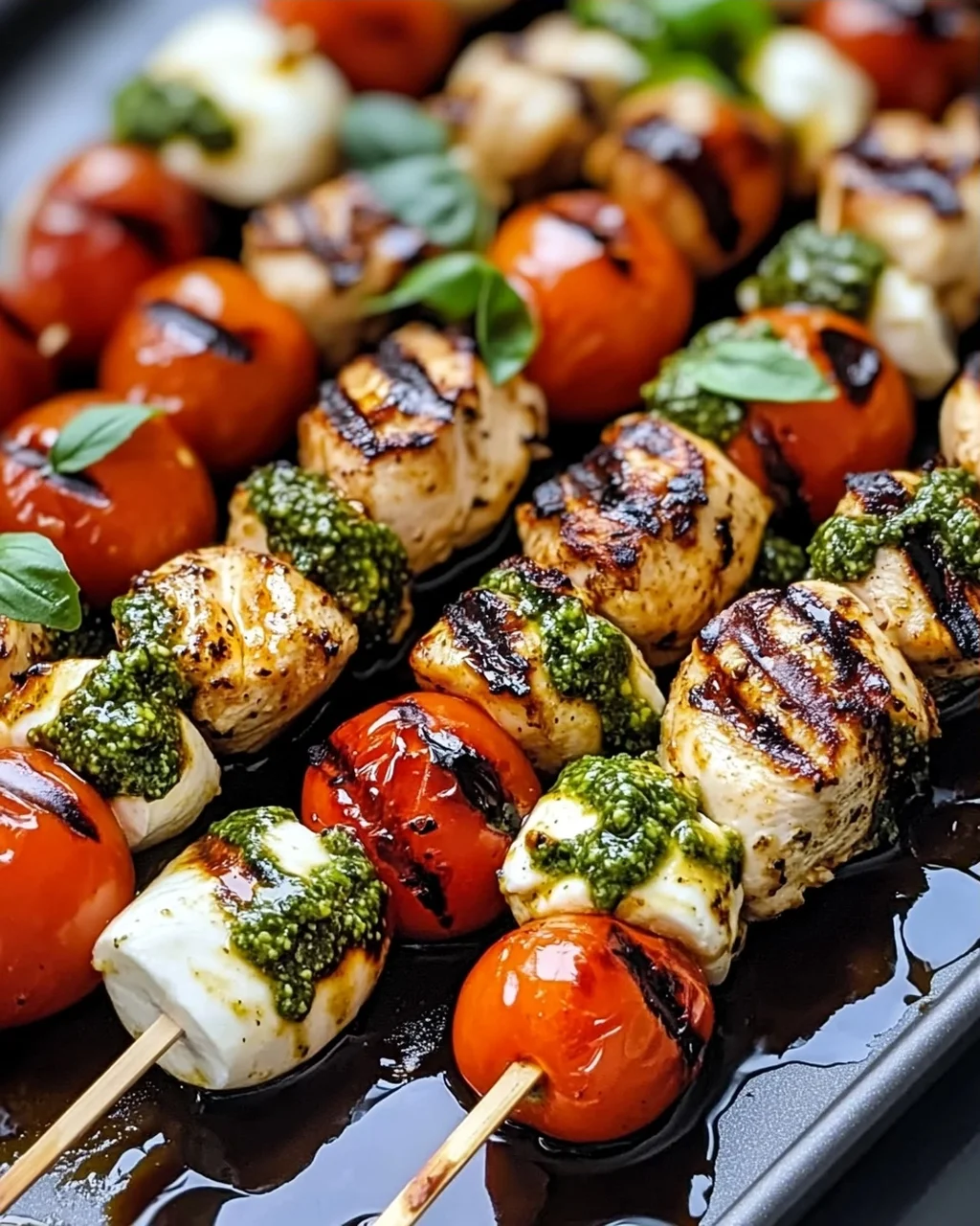 Caprese Hähnchen Spieße mit frischem Pesto