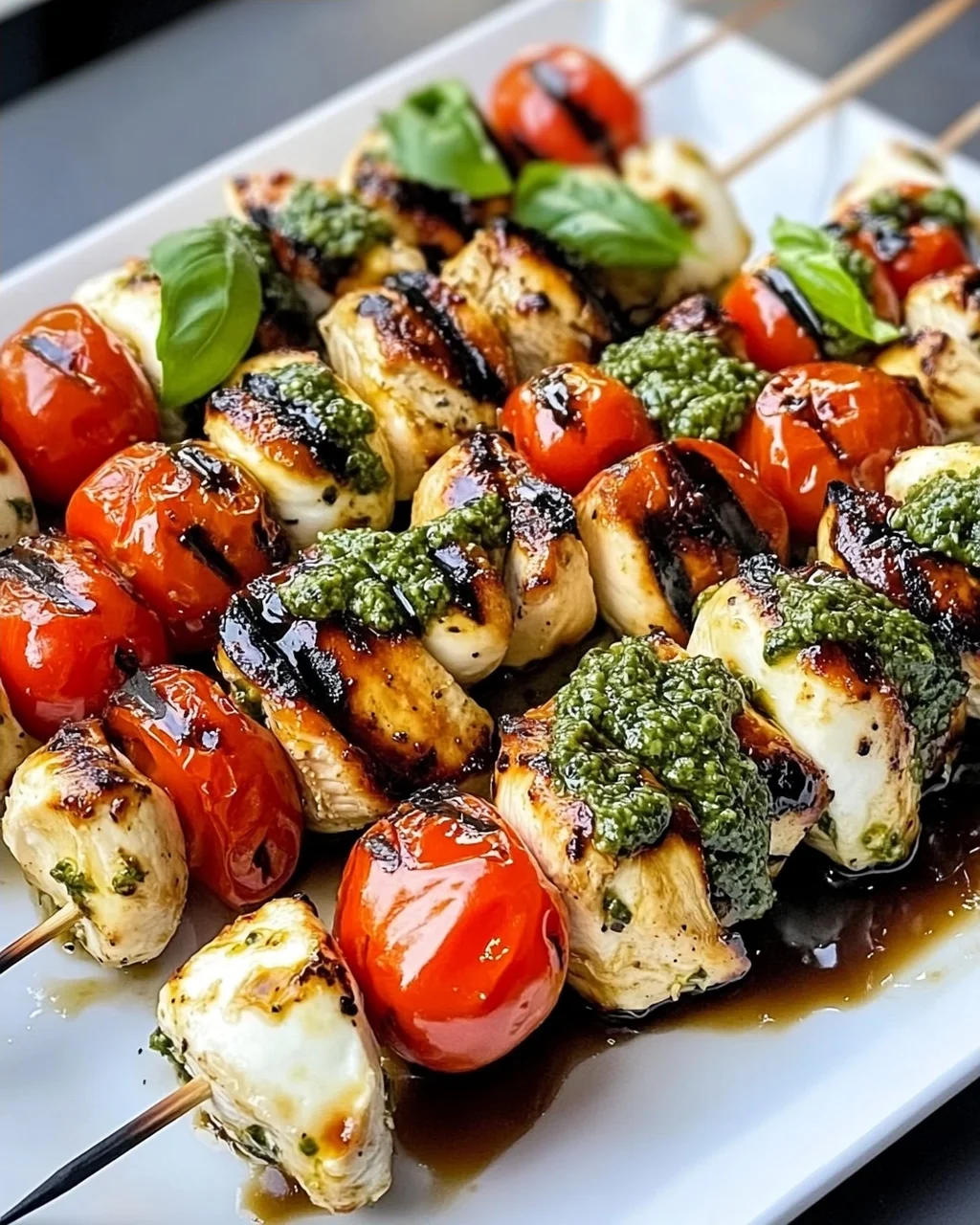 Caprese Hähnchen Spieße mit frischem Pesto