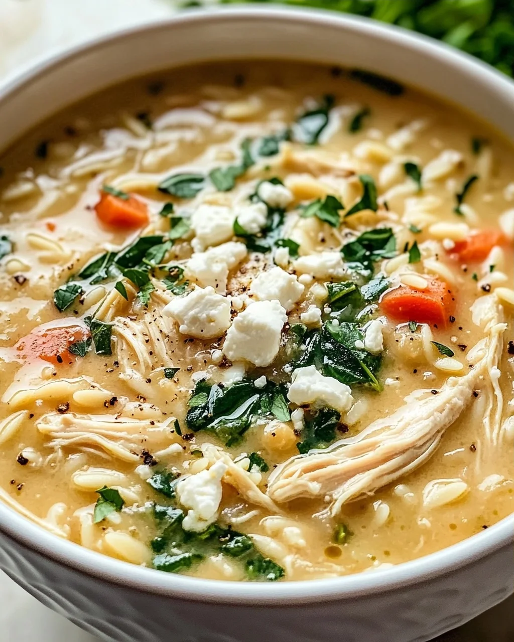 Creamy Chicken Feta Soup with Orzo in Slow Cooker