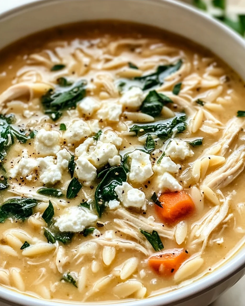 Creamy Chicken Feta Soup with Orzo in Slow Cooker