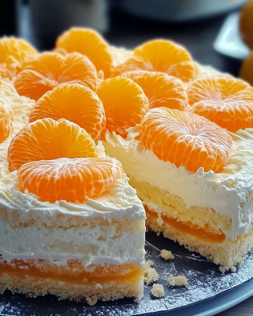 Fantakuchen mit Mandarinen und Paradiescreme