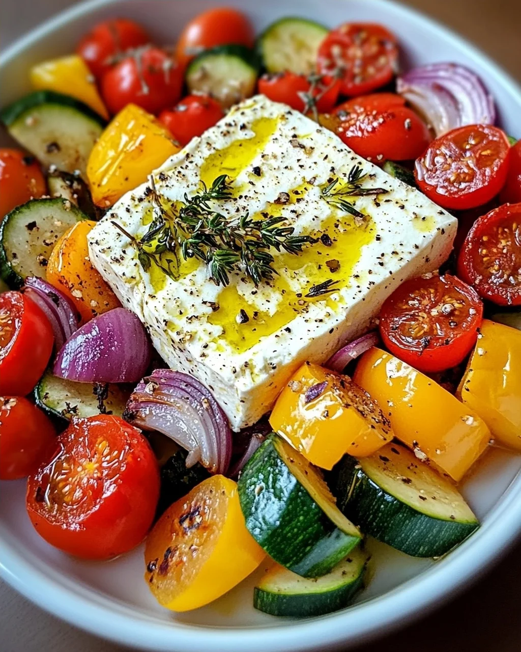 Gebackener Feta auf mediterranem Gemüse (Low Carb)