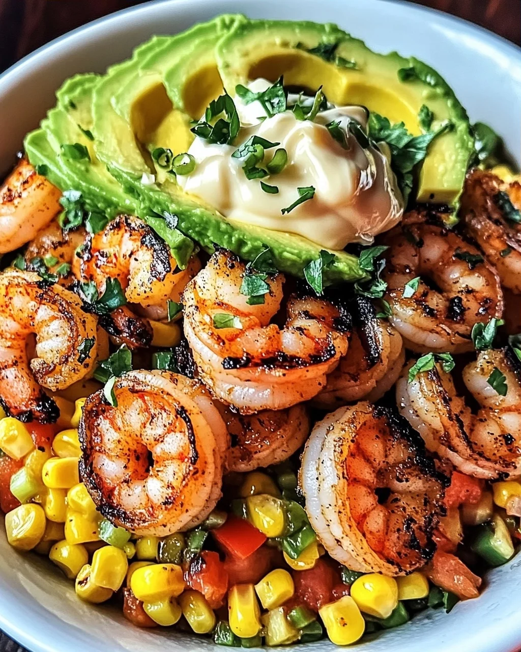 Gegrillte Garnelen Schüssel mit Avocado & Salsa