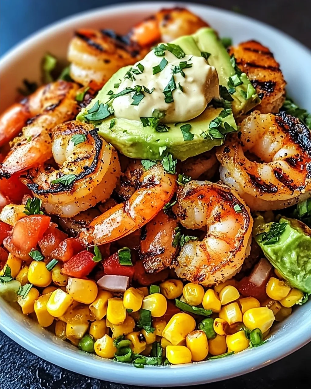Gegrillte Garnelen Schüssel mit Avocado & Salsa