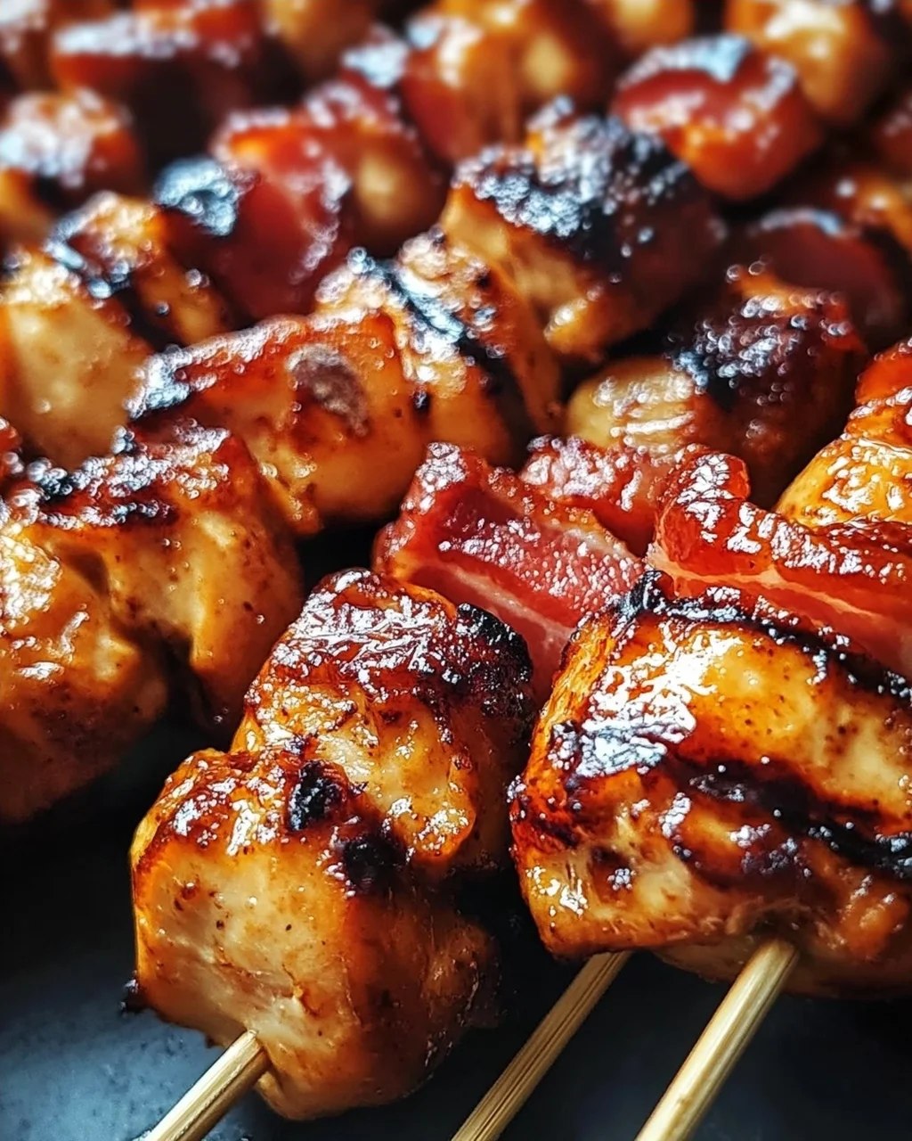 Gegrillte Honig-BBQ-Bacon-Hühnchen-Spieße einfach zubereiten