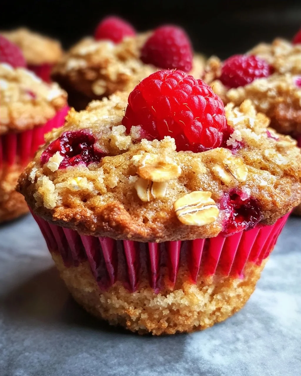 Gesunde Himbeer-Muffins mit Haferflocken-Streuseln