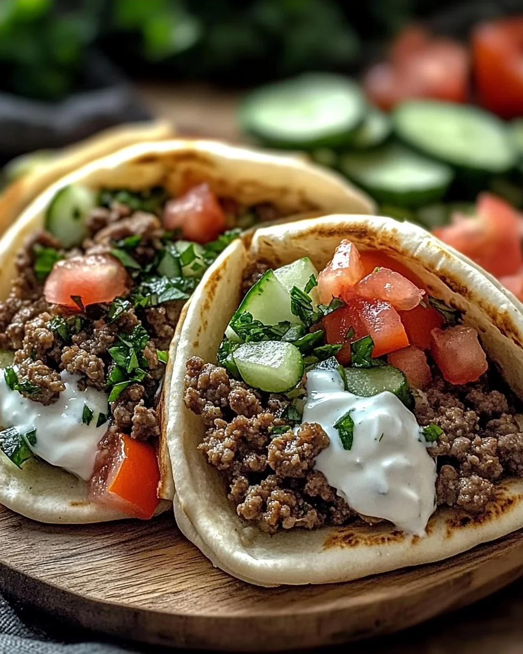 Griechische Rindfleisch gefüllte Pita mit Joghurt