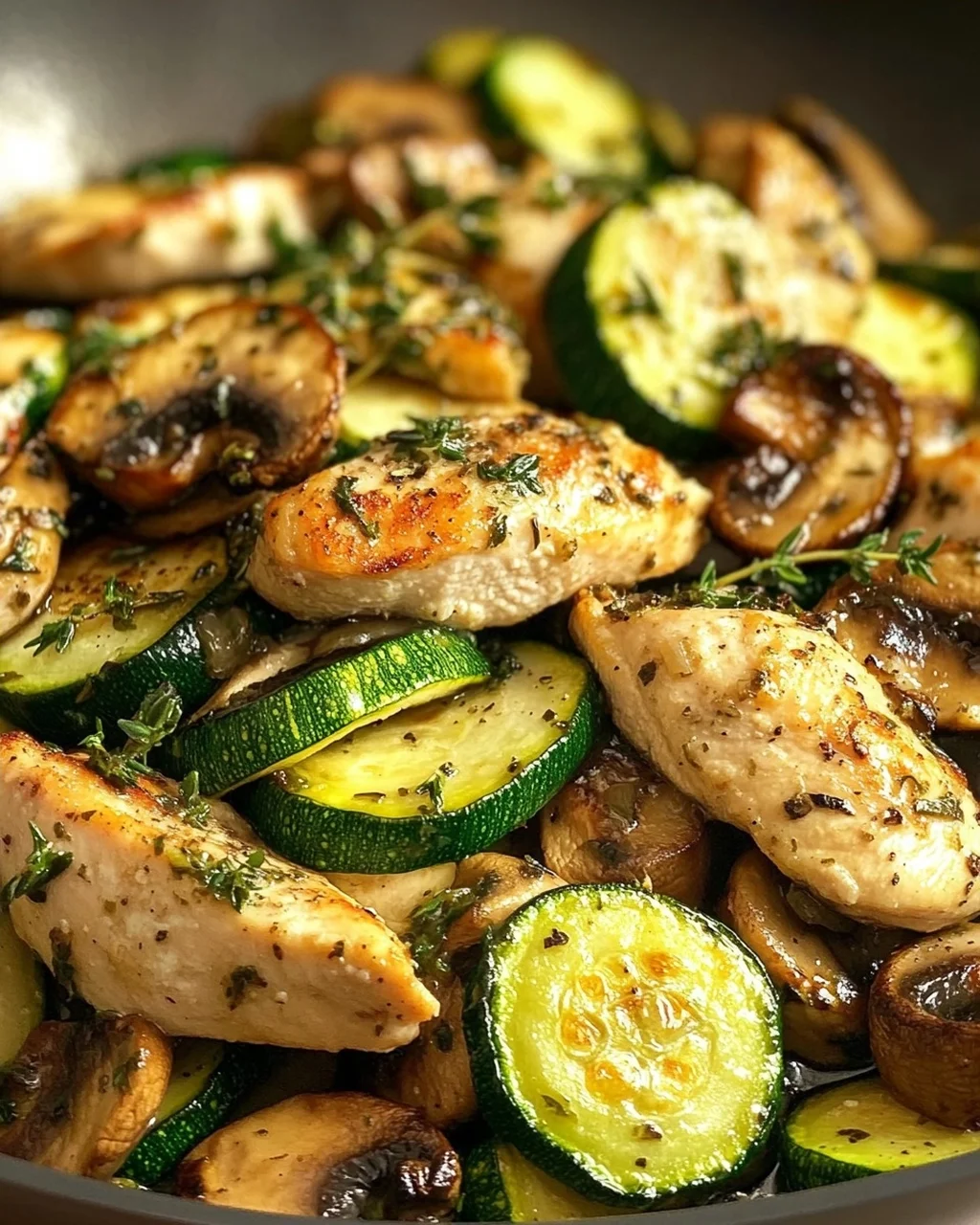 Keto Hähnchen-Zucchini-Pfanne mit Pilzen