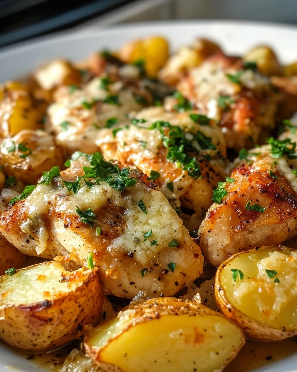 Knoblauch-Parmesan-Hähnchen mit Kartoffeln – Schnell & Lecker!