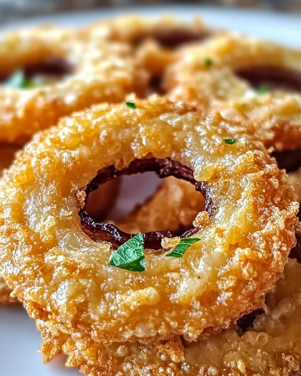Knusprige käseüberzogene Zwiebelring-Chips genießen