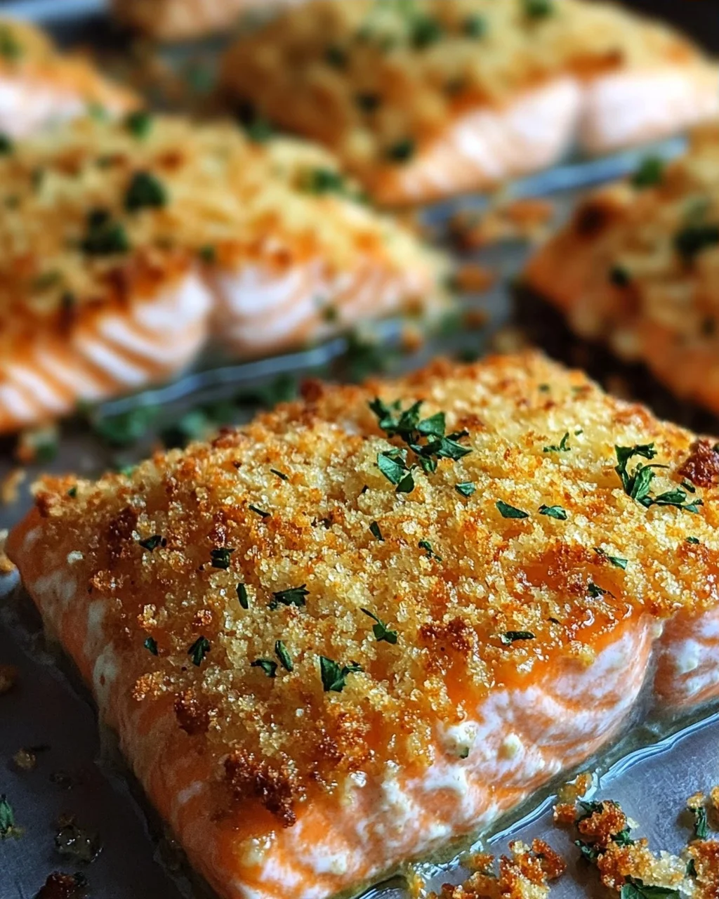 Krosse im Ofen gebackene Parmesan-Krustenlachsfilets