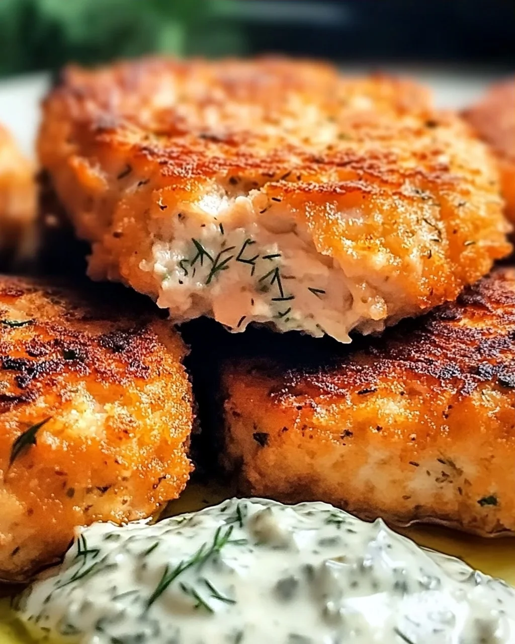 Lachsbratlinge mit scharfer Dill-Knoblauch-Dip