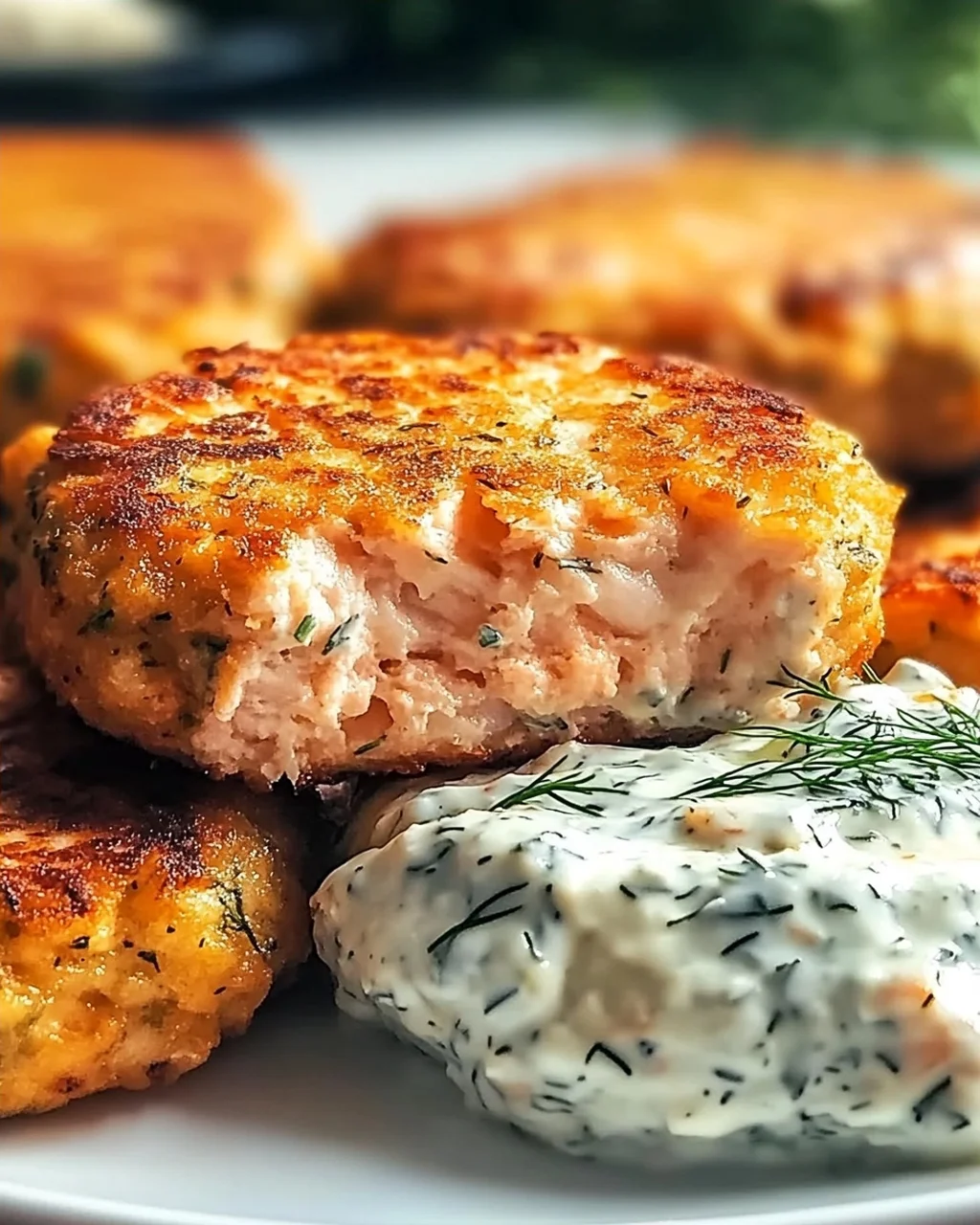 Lachsbratlinge mit scharfer Dill-Knoblauch-Dip