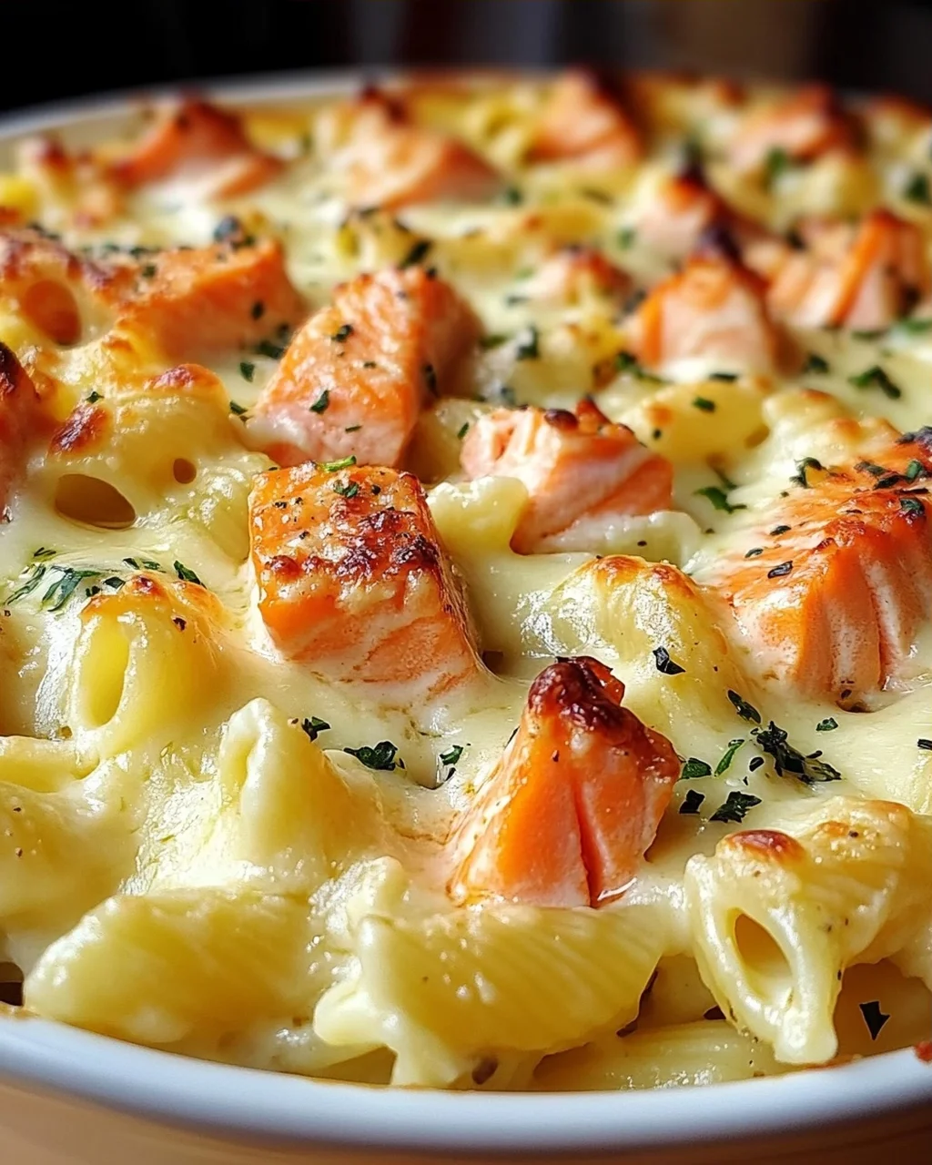 Nudelauflauf mit Lachs und Sahne