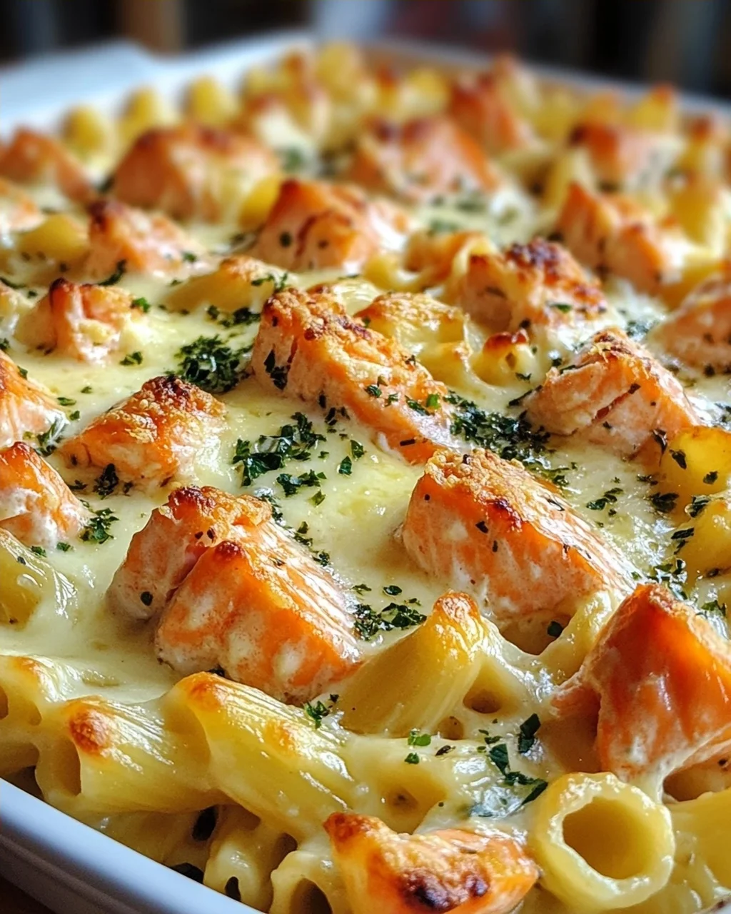 Nudelauflauf mit Lachs und Sahne