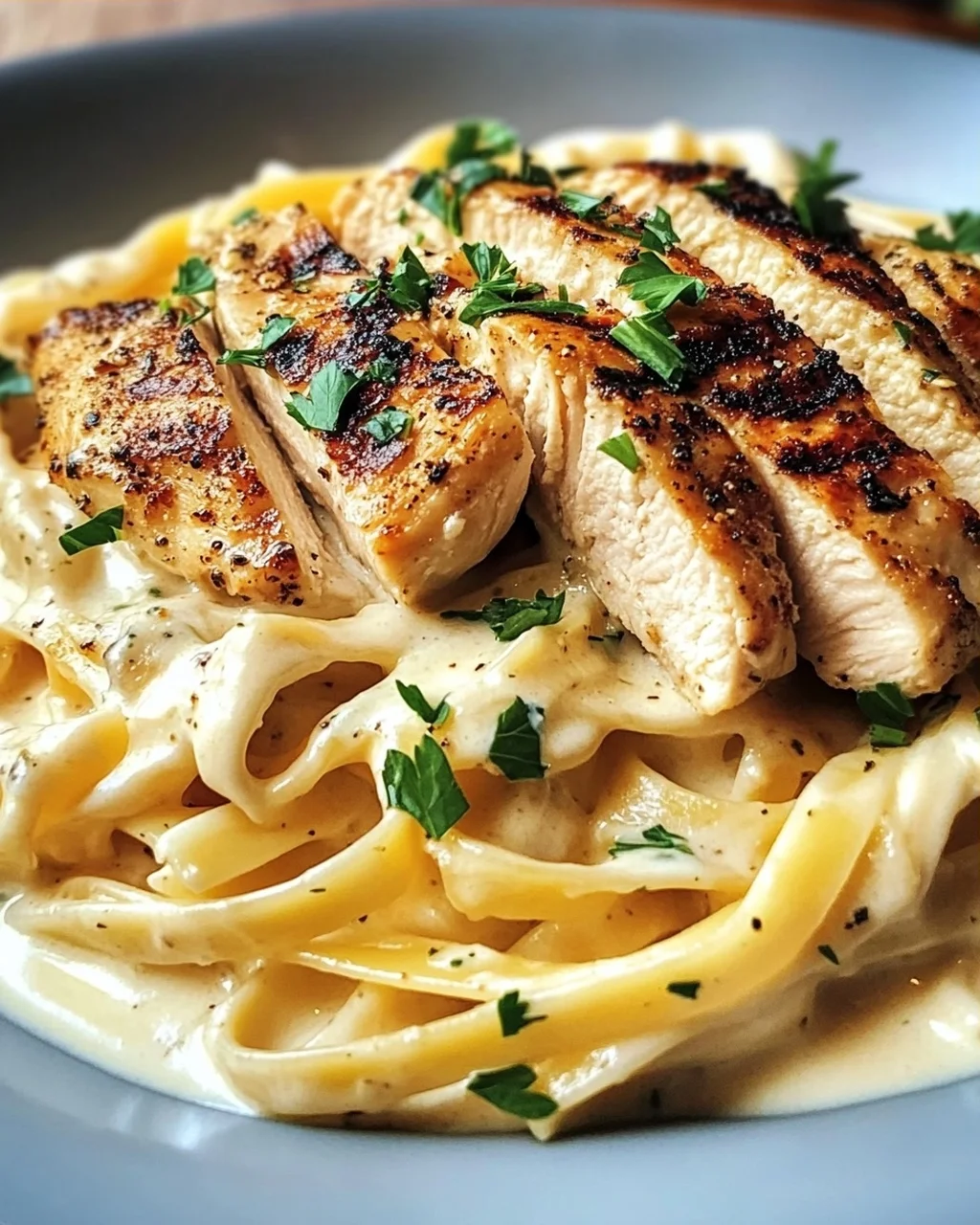Pasta Alfredo mit gebratenem Hähnchen