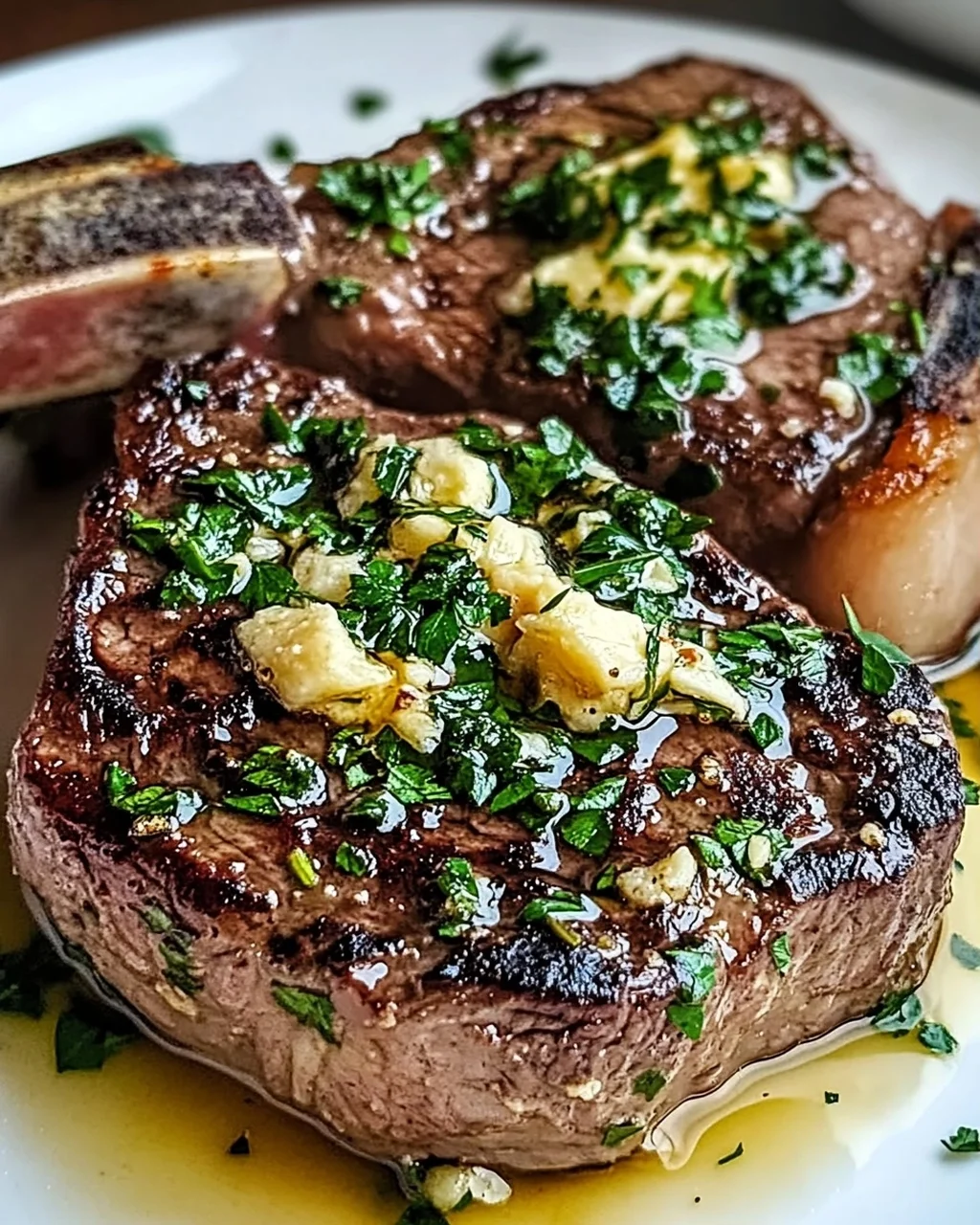 Perfektes in der Pfanne gebratenes Steak mit Knoblauchbutter