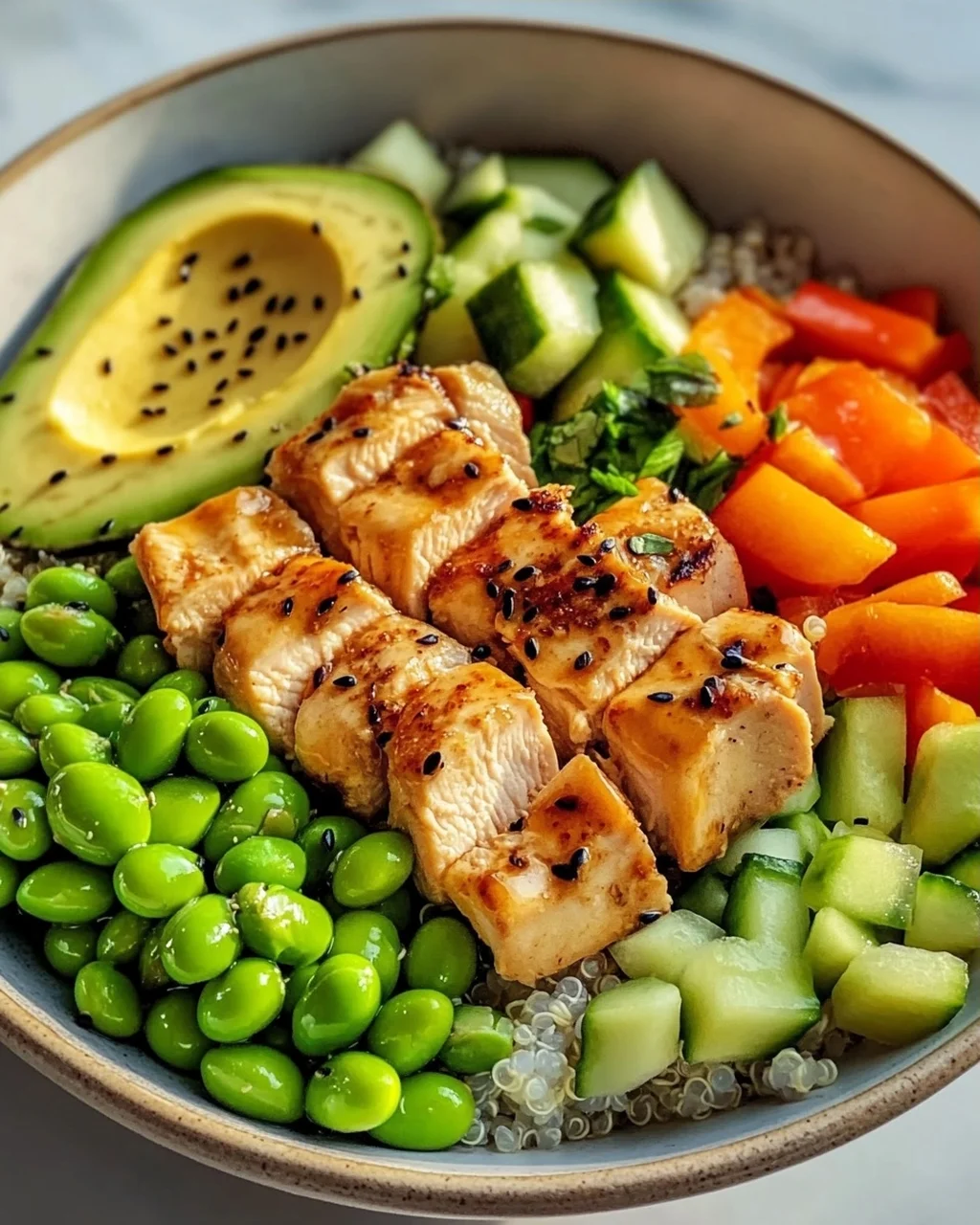 Protein Power Bowl: Hähnchen, Edamame & Avocado Genuss!