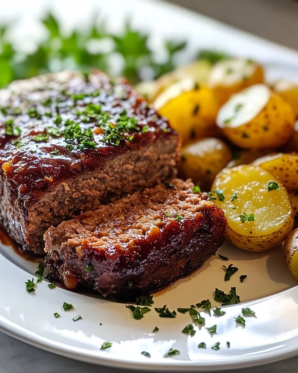 Saftiger Hackbraten mit Ofenkartoffeln