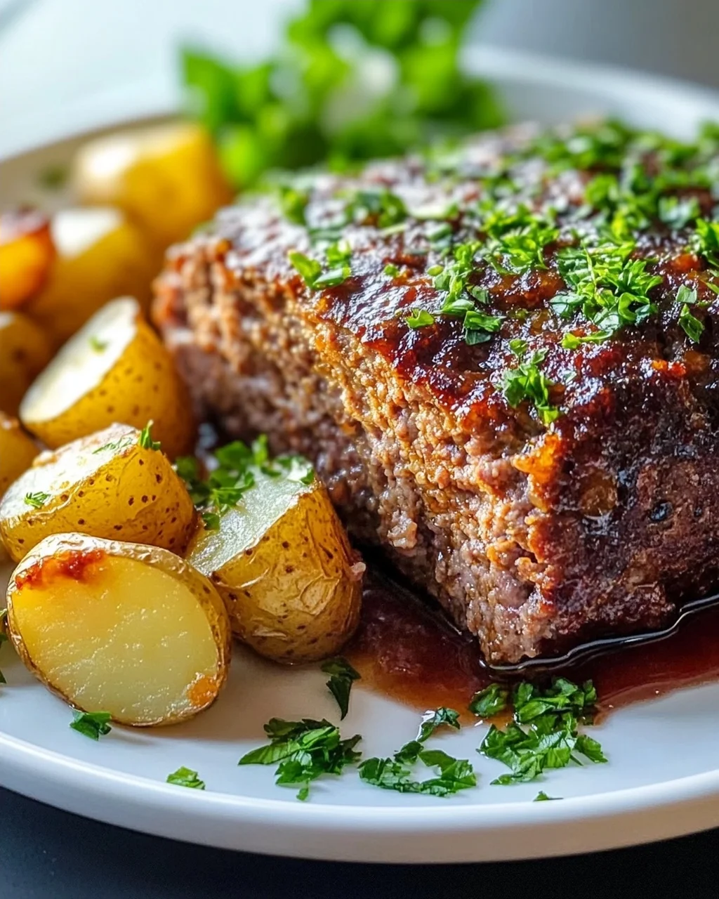 Saftiger Hackbraten mit Ofenkartoffeln