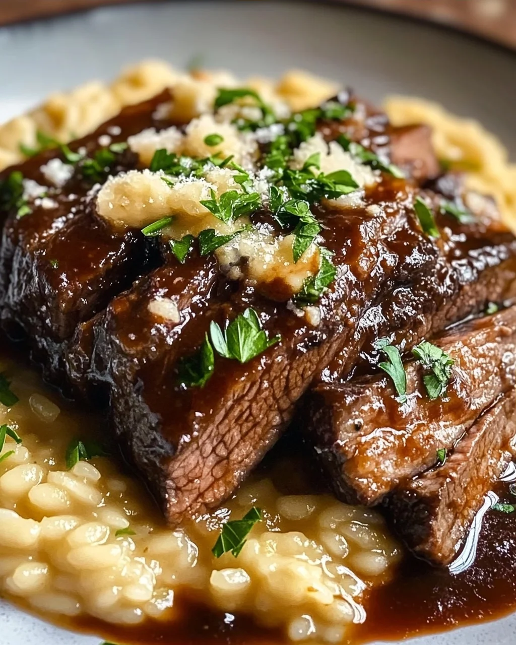 Tender Beef Brisket in Cola with Creamy Parmesan Risotto