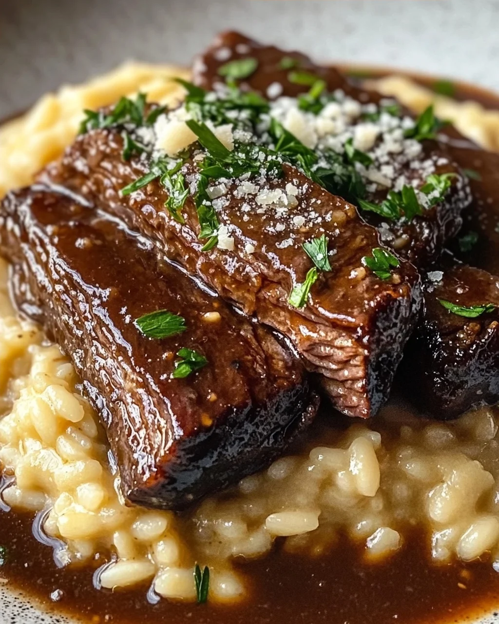 Tender Beef Brisket in Cola with Creamy Parmesan Risotto