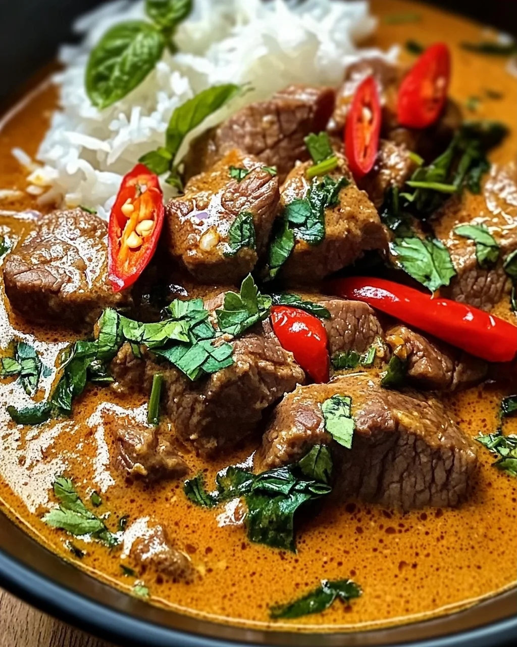 Thailändisches Rindfleisch mit roter Currysoße