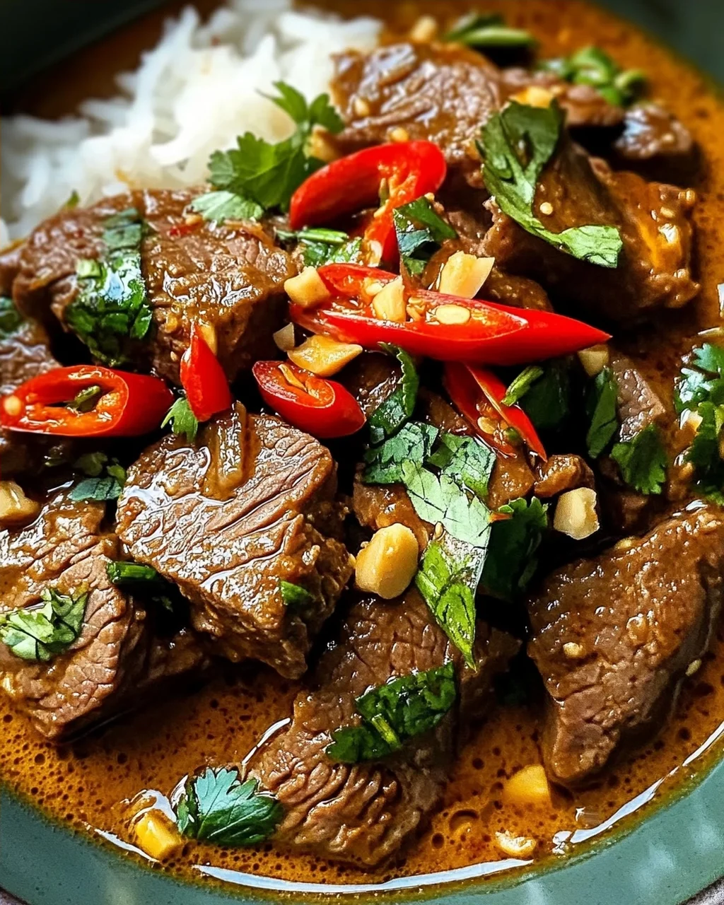 Thailändisches Rindfleisch mit roter Currysoße