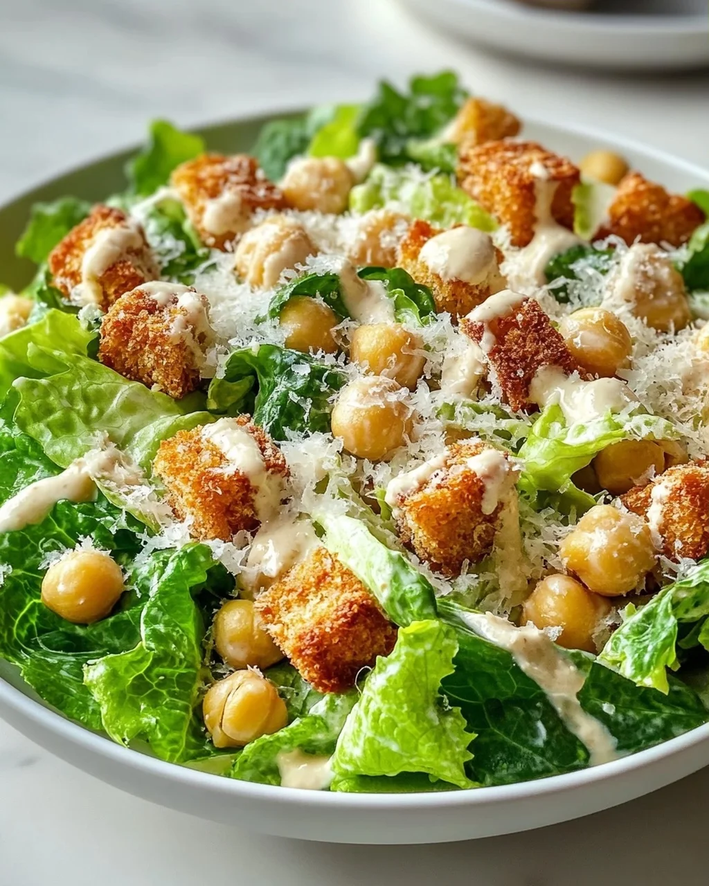 Vegetarischer Caesar Salat mit Kichererbsen-Croutons Rezept