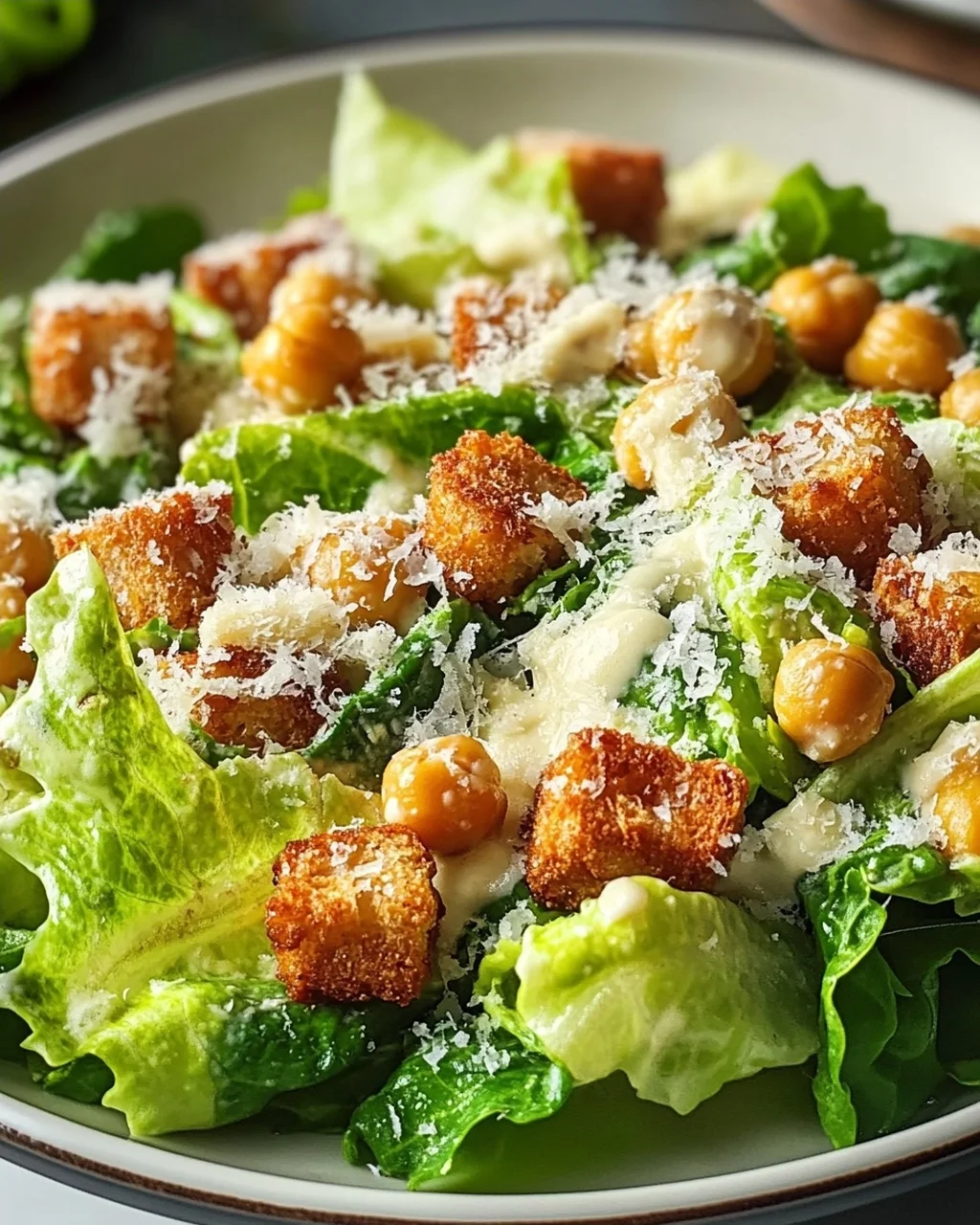Vegetarischer Caesar Salat mit Kichererbsen-Croutons Rezept