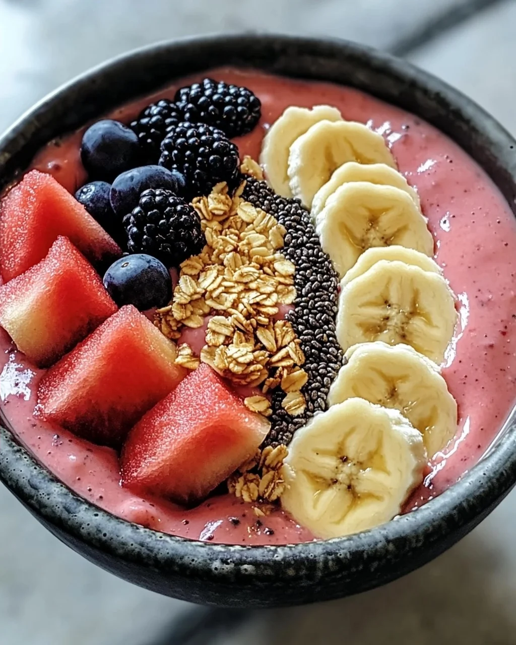 Wassermelonen-Smoothie-Schüssel für heiße Tage