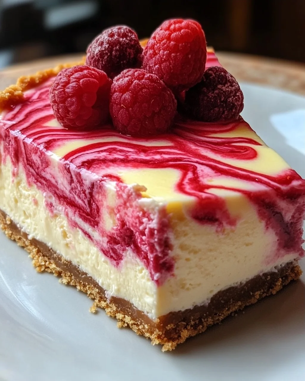 Zitronen-Himbeer-Swirl-Käsekuchen: Süß, fruchtig & cremig