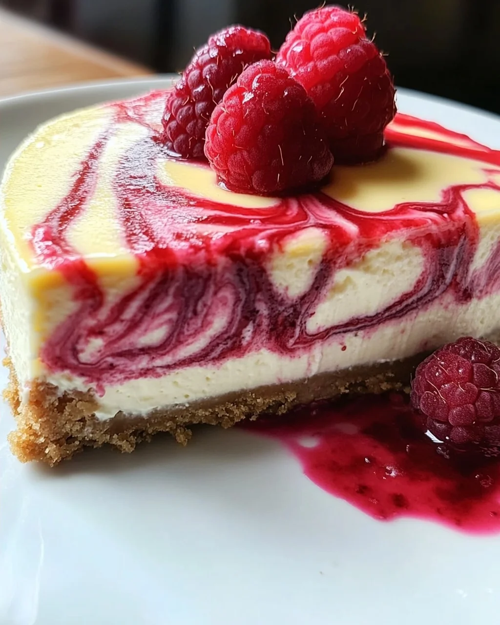Zitronen-Himbeer-Swirl-Käsekuchen: Süß, fruchtig & cremig